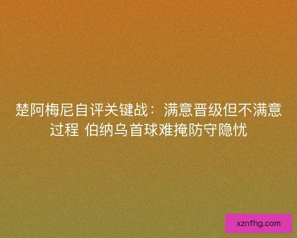 楚阿梅尼自评关键战：满意晋级但不满意过程 伯纳乌首球难掩防守隐忧